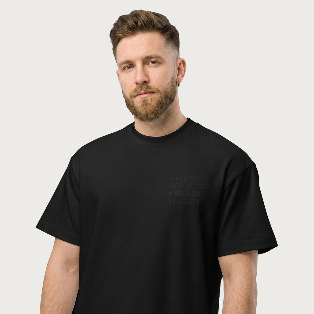 Stressed, Depressed & Black Dressed - All Black, Boxy T‑shirt - Uomo