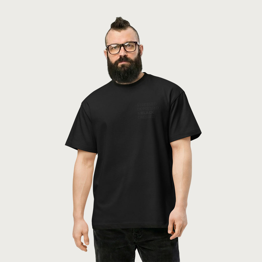 Stressed, Depressed & Black Dressed - All Black, Boxy T‑shirt - Uomo