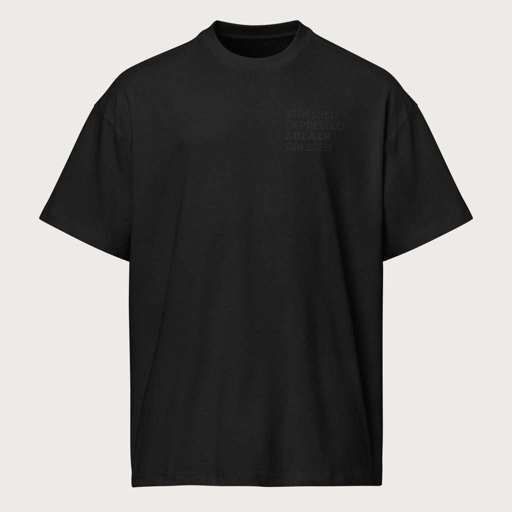 Stressed, Depressed & Black Dressed - All Black, Boxy T‑shirt - Uomo