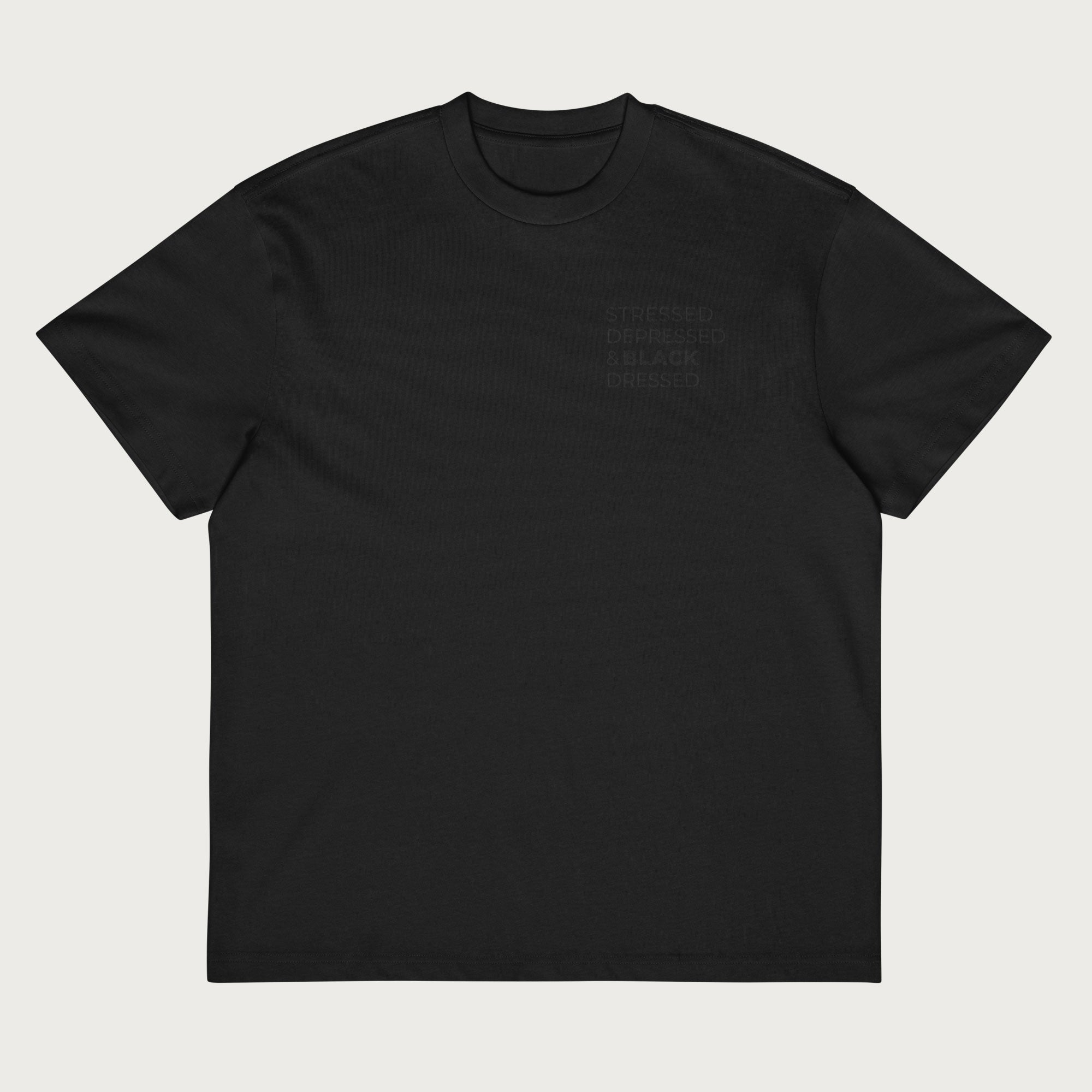 Stressed, Depressed & Black Dressed - All Black, Boxy T‑shirt - Uomo
